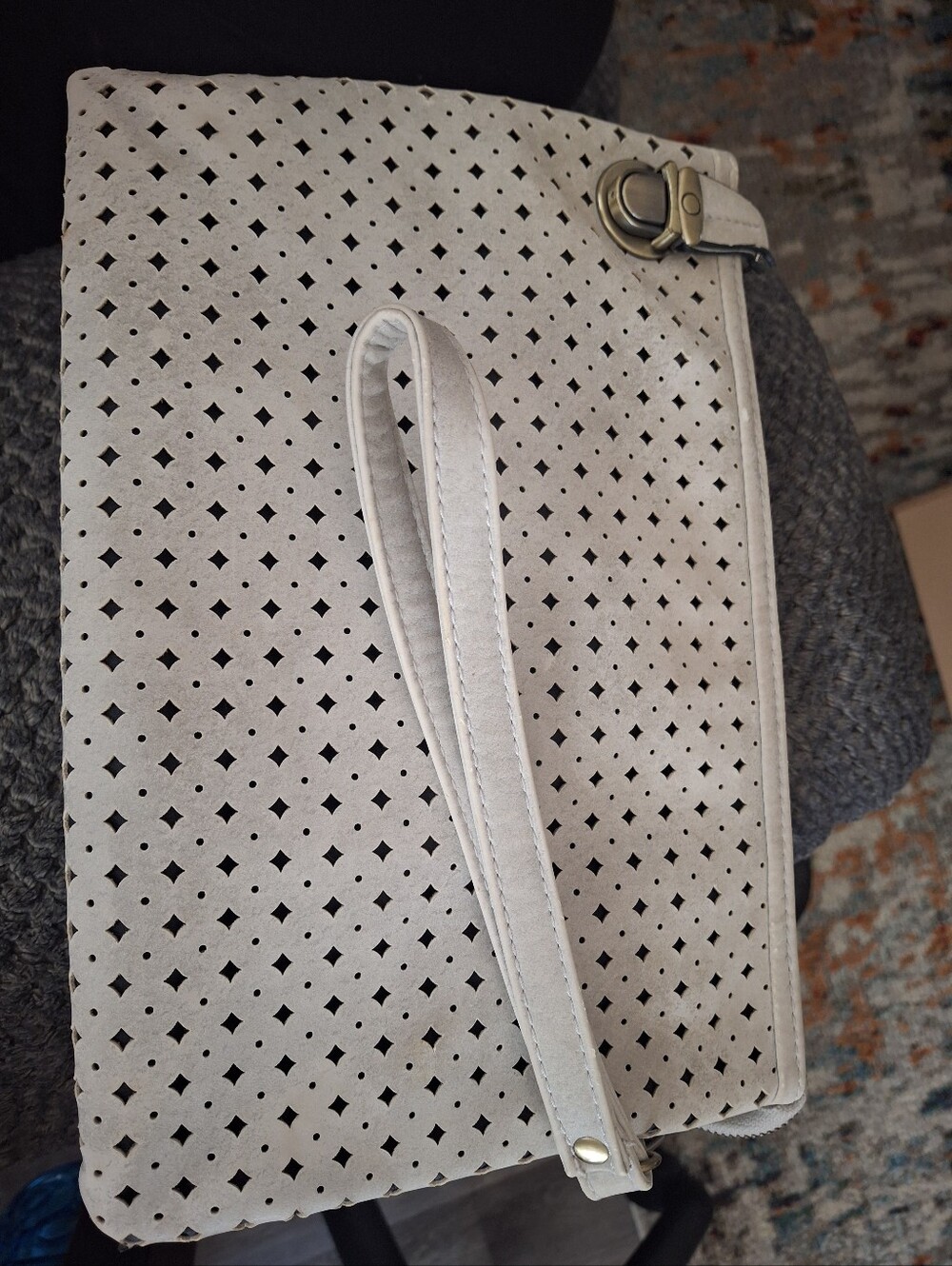 Perforated Light Beige Wristlet Clutch